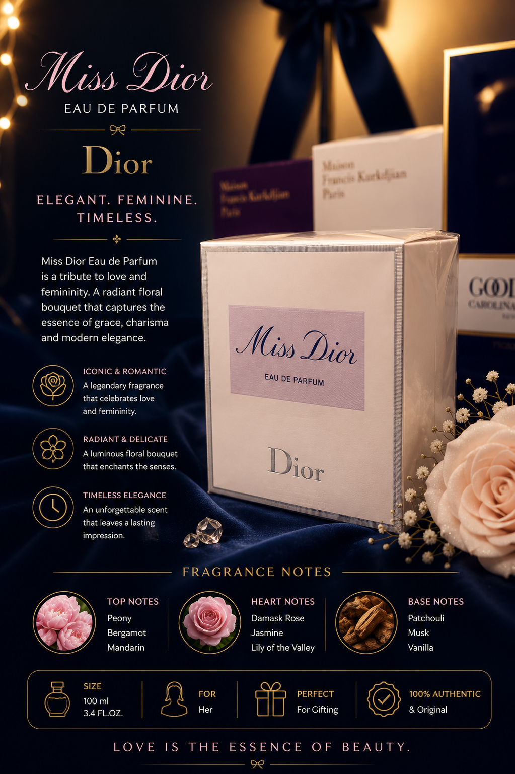 Miss Dior Eau de Parfum for Women – 3.4 oz / 100 ml