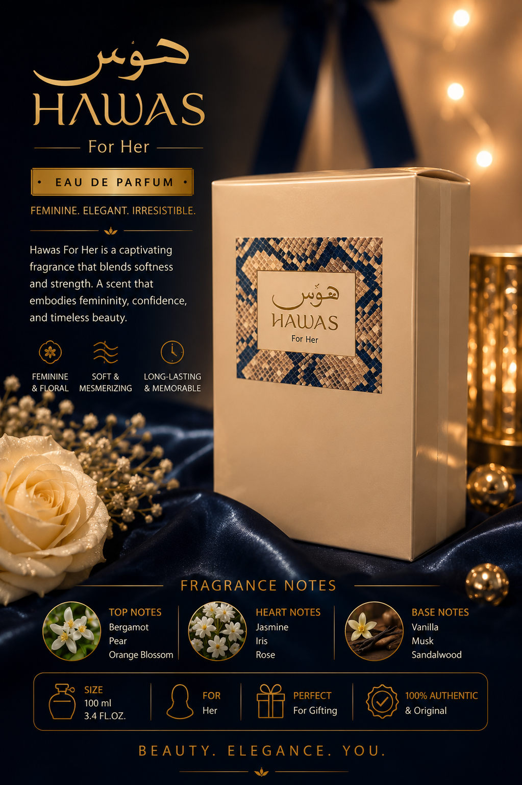 Rasasi Hawas for Her Eau de Parfum for Women – 3.4 oz / 100 ml